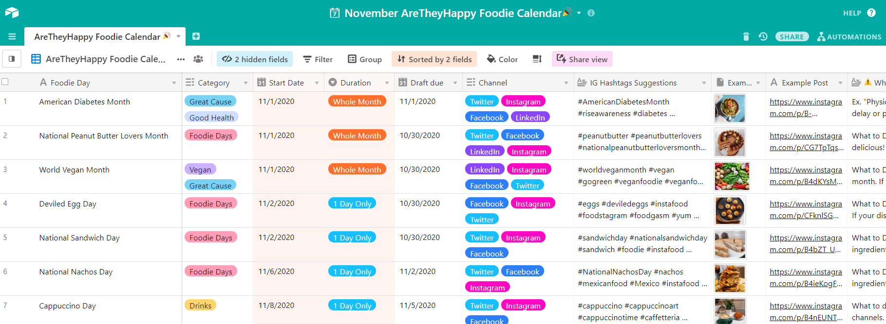 Foodie Days Calendar November social media inspiration